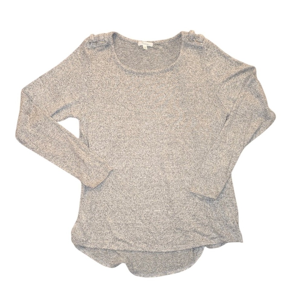 89th + Madison Womens Gray Heather Knit Scoop Neck Top Silver Shoulder Loops M